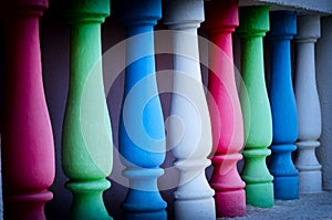 Beautiful multi-colored columns, fence railing