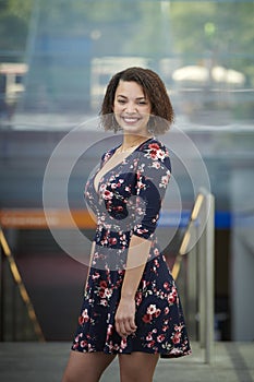 Beautiful multi-ethnic woman takes in the city