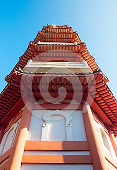 Beautiful multi-storey chinese pagoda temple, Hong Kong, China