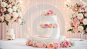 rose multi-tiered wedding cake, flowers bridal dessert food ceremony sugar