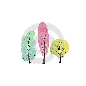 Beautiful multicolored cartoon trees. Children's illustration