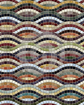 Beautiful multicolored mosaic with wavy stripes. Seamless repeating pattern.