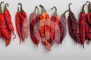 Beautiful multicolored and red hanging peppers for making hot sauces