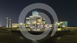 Beautiful Museum of Islamic Art night timelapse in Doha, Qatar. photo