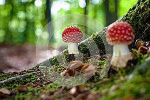 Beautiful mushroom with red and white dots, fly agaric photo