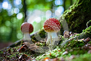 Beautiful mushroom with red and white dots, fly agaric photo