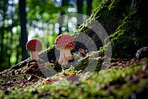 Beautiful mushroom with red and white dots, fly agaric photo