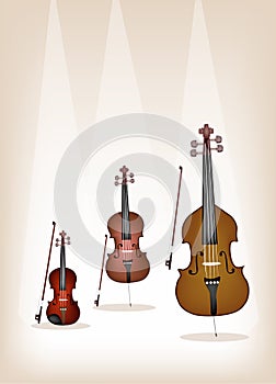 Beautiful Musical Instrument Strings on Brown Back photo