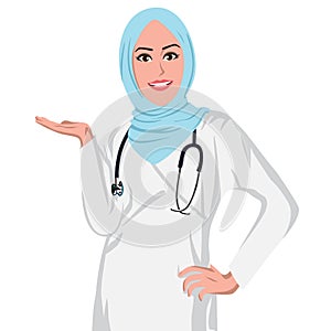 Beautiful Muslim Doctor Wearing Hijab. Flat Design Vector Illustration photo