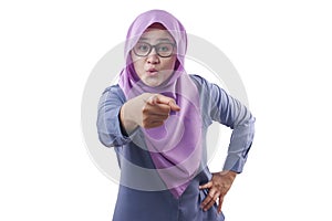 Beautiful Muslim Lady Smiling and Pointing at camera