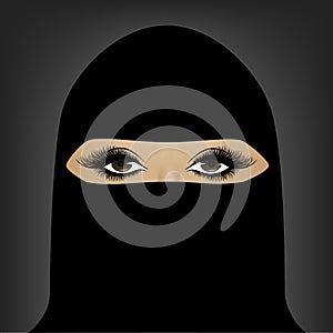 Beautiful Muslim woman face in hijab close-up on a full frame, horizontal, vector