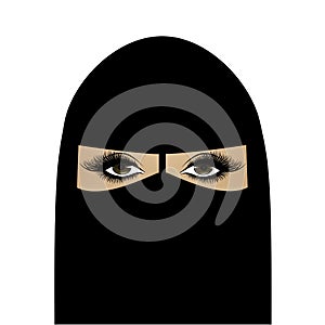 Beautiful Muslim woman in hijab, square portrait, vector illustration isolated on the white