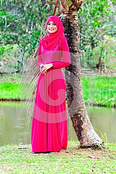 Beautiful muslimah lady wear blouse and hijab