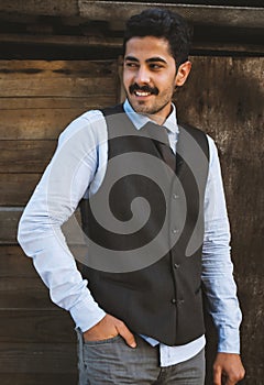 Beautiful mustache young man have fun outdoor