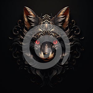 Beautiful muzzle of a fox on a black background. Stylish animal head