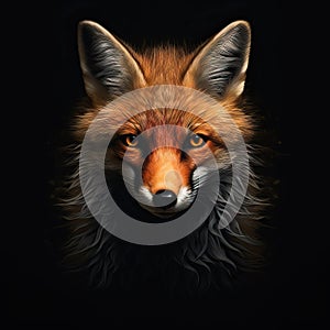 Beautiful muzzle of a fox on a black background. Stylish animal head