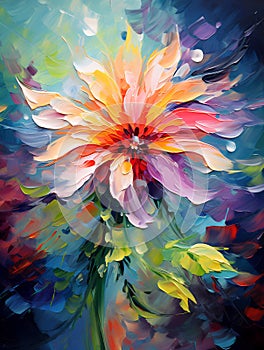 Beautiful mysterious fantastic flower. Oil painting in impressionism style