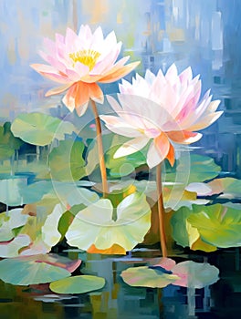 Beautiful mysterious fantastic lotus flower. Oil painting in impressionism style