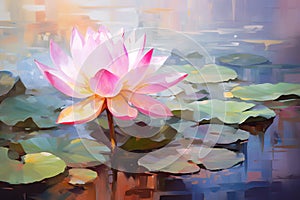 Beautiful mysterious fantastic lotus flower. Oil painting in impressionism style