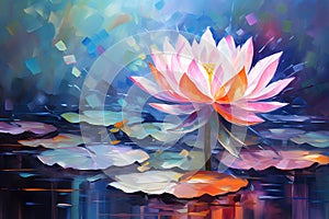 Beautiful mysterious fantastic lotus flower. Oil painting in impressionism style