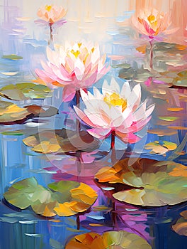 Beautiful mysterious fantastic lotus flower. Oil painting in impressionism style