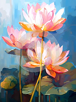 Beautiful mysterious fantastic lotus flower. Oil painting in impressionism style