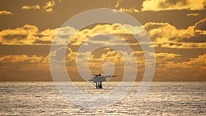 Beautiful mystic sunrise and offshore platform