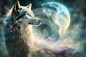 Beautiful mystic wolf in fantasy and magic style