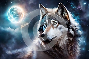 Beautiful mystic wolf in fantasy and magic style