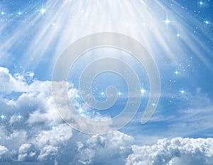 Mystical divine angelic background with divine rays of light photo