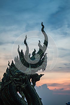 Beautiful naga statue or King of nagas Serpent animal in Buddhist