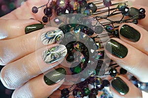 Beautiful Nail Atr Manicure. Nail designs with decoration.Manicure nail paint