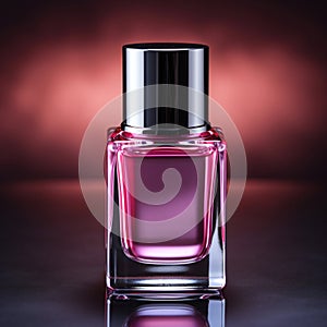 Beautiful nail polish bottle on a dark background. Pink nail polish