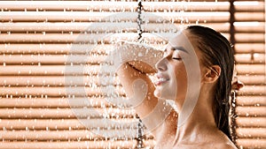 Beautiful Naked Woman Taking Shower In Bathroom