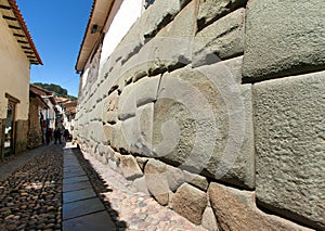 Beautiful narrow street Cusco or Cuzco city, Peru