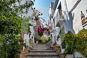 Beautiful narrow street in Salobrena SalobreÃÂ±a old town, leading the the castle