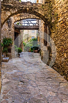 Beautiful narrow street in the village of Pals Catalonia, Spain