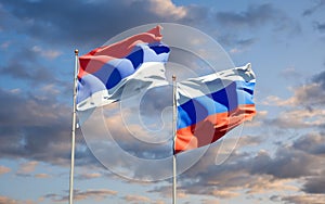 Beautiful national state flags of Republika Srpska and Russia