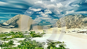 Beautiful natural background -African oasis 3d rendering