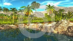 Beautiful natural background -African oasis 3d rendering