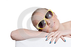 Beautiful natural blond young girl with sunglasses