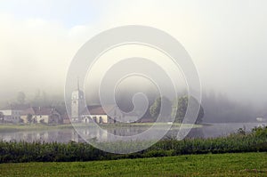 Beautiful natural landscape of Abbey Lake in Jura, France