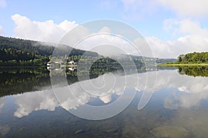 Beautiful natural landscape of Abbey Lake in Jura, France