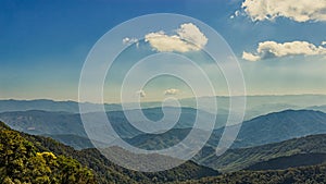 Beautiful natural landscape mountain on the top view point above the rainforest, tropical evergreen forest with blue sky