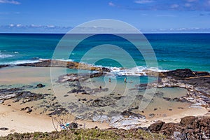 beautiful natural pools with the name Champagne Pools, because of the sparkling waves in the pools, Fraser Island Australia