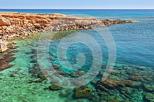 Beautiful natural rock arch near of Ayia Napa, Cavo Greco and Protaras on Cyprus island, Mediterranean Sea. View near of Legendary photo