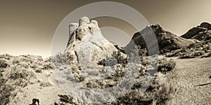 Beautiful natural rock formations in Arches National Park under a blue summer sky, Utah