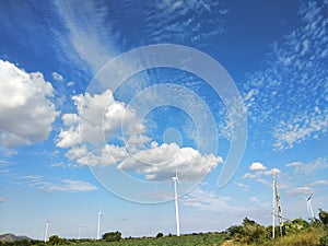 Beautiful natural Scene clouds and windfarm