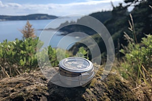 beautiful natural setting with geocaching treasure and view in the background