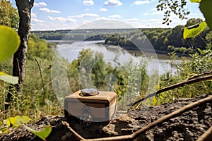 beautiful natural setting with geocaching treasure and view in the background